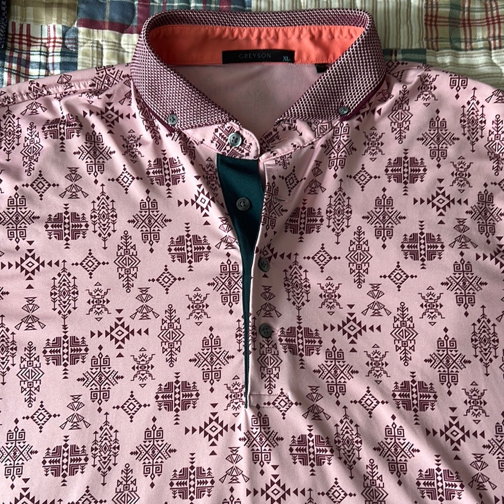 Greyson Pink Casual Button Down Shirt with Intricate Patterns